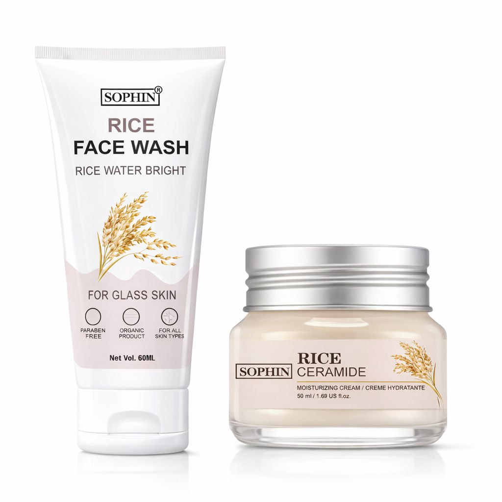 Sophin Rice Skin Whitening Cream & Face Wash Combo – Anti Pimple & Oily Skin Care (50g Each)