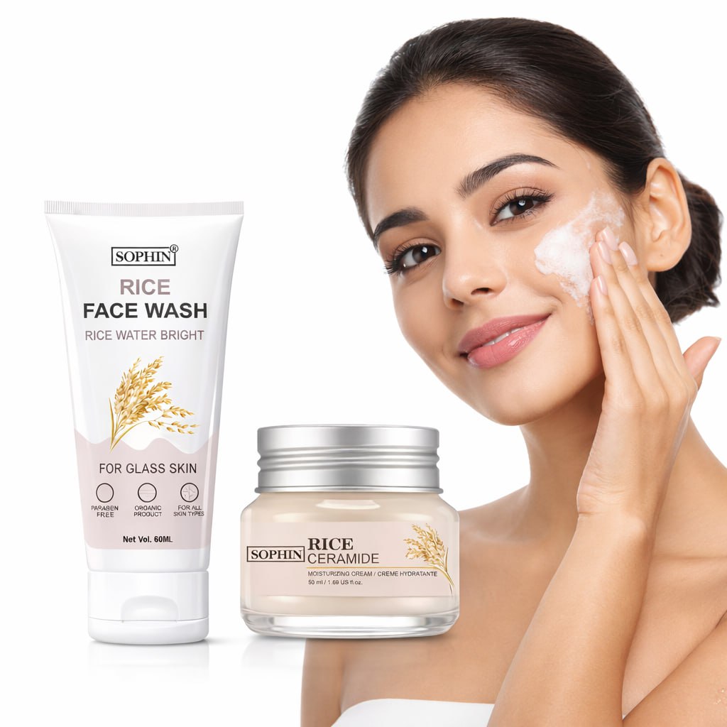 Sophin Rice Skin Whitening Cream & Face Wash Combo – Anti Pimple & Oily Skin Care (50g Each)