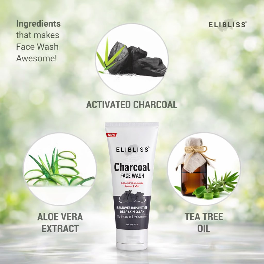 Elibliss Face Wash Combo for Glowing Skin – Vitamin C, Neem, Charcoal & Ubtan (75ml x 4)