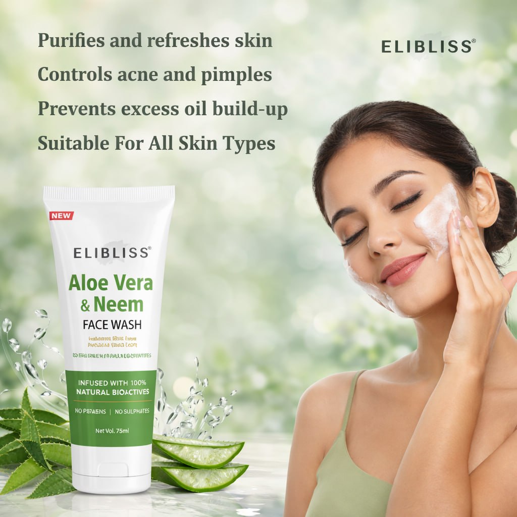 Elibliss Face Wash Combo for Glowing Skin – Vitamin C, Neem, Charcoal & Ubtan (75ml x 4)