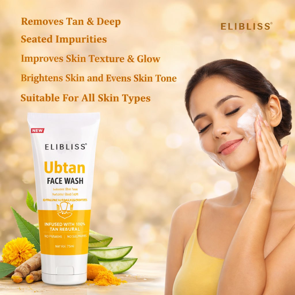 Elibliss Face Wash Combo for Glowing Skin – Vitamin C, Neem, Charcoal & Ubtan (75ml x 4)