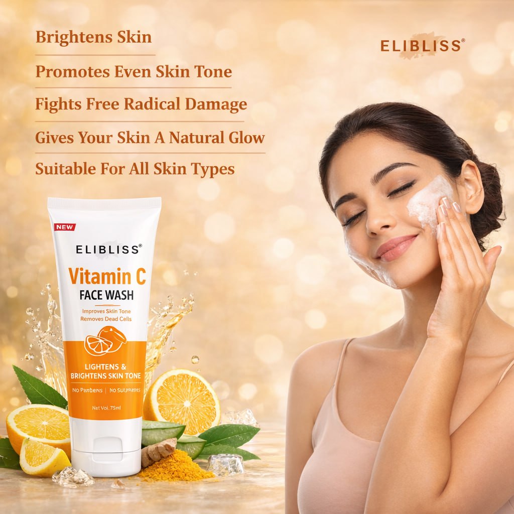 Elibliss Face Wash Combo for Glowing Skin – Vitamin C, Neem, Charcoal & Ubtan (75ml x 4)