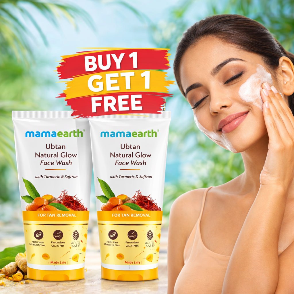 Mamaearth Ubtan Face Wash Pack of Two  – Turmeric & Saffron for Tan Removal & Glowing Skin (50ml x 2)