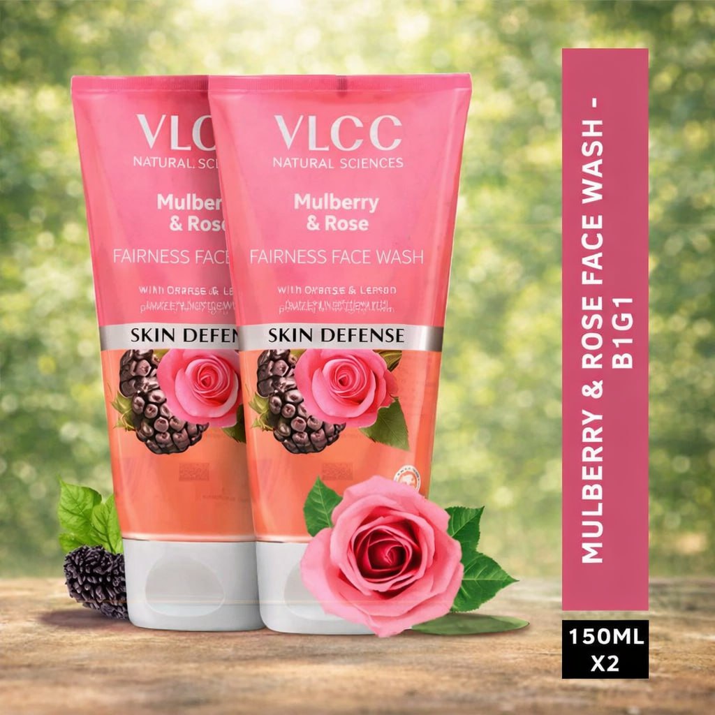 VLCC Mulberry & Rose Face Wash Pack of 2 – Natural Glow Cleanser (150ml Each)