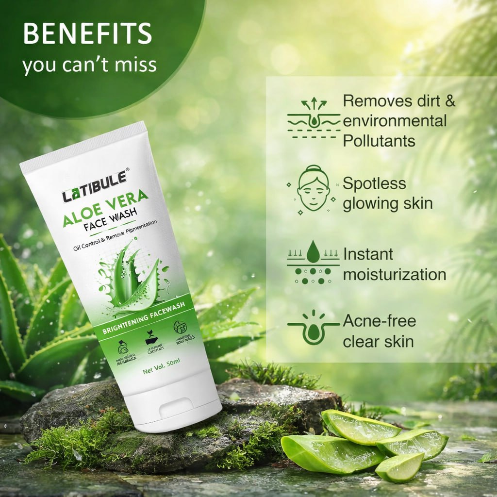 Latibule Aloe Vera Face Wash Pack of 3 – Oil Control, Tan Removal & Skin Brightening Cleanser (150ml Each)