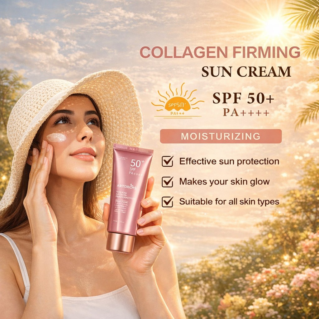 Pack of 3- Sun Shield Collagen Cream SPF 50+ PA++++ – Daily Outdoor Sunscreen for Men & Women, Broad Spectrum UV Protection (80ml per item)