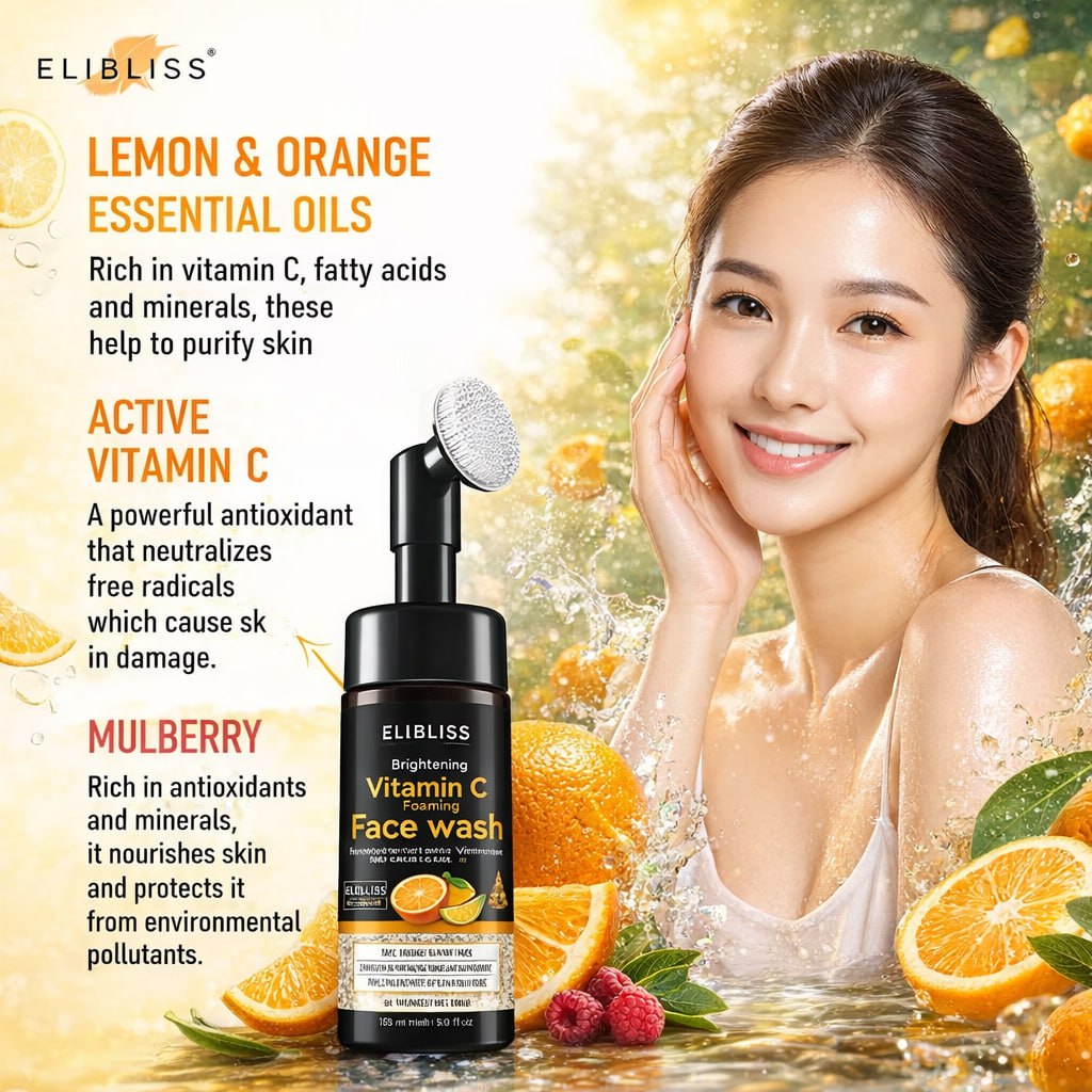 Elibliss Vitamin C Face Wash – Skin Brightening Cleanser for Glowing Skin (1 Pack)