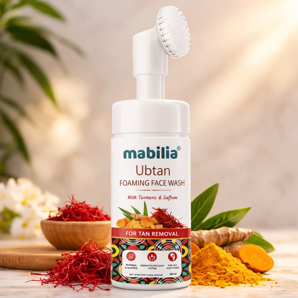 Ubtan Foaming Face Wash – Turmeric & Saffron for Tan Removal & Skin Brightening (150ml Pump Bottle)