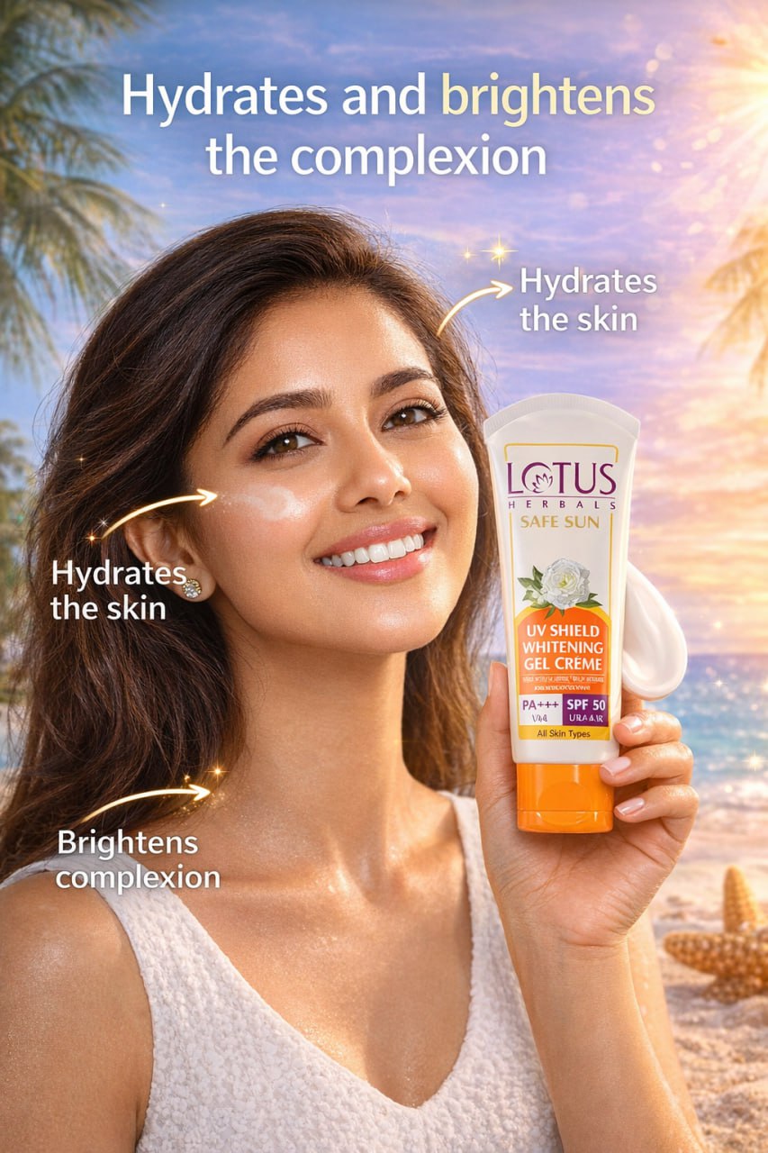 Lotus Herbals Safe Sun UV Shield Whitening Gel Cream SPF 50 PA+++ – UVA & UVB Protection, Non-Oily & No White Cast (Pack of 3, 50g Each)