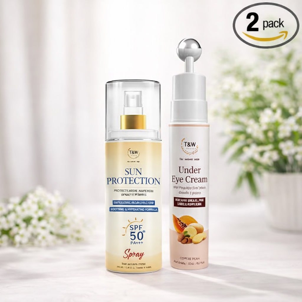 TNW – The Natural Wash Skincare Combo | Sun Protection SPF 50 Spray & Under Eye Cream | Protects Skin & Reduces Dark Circles | Suitable for All Skin Type