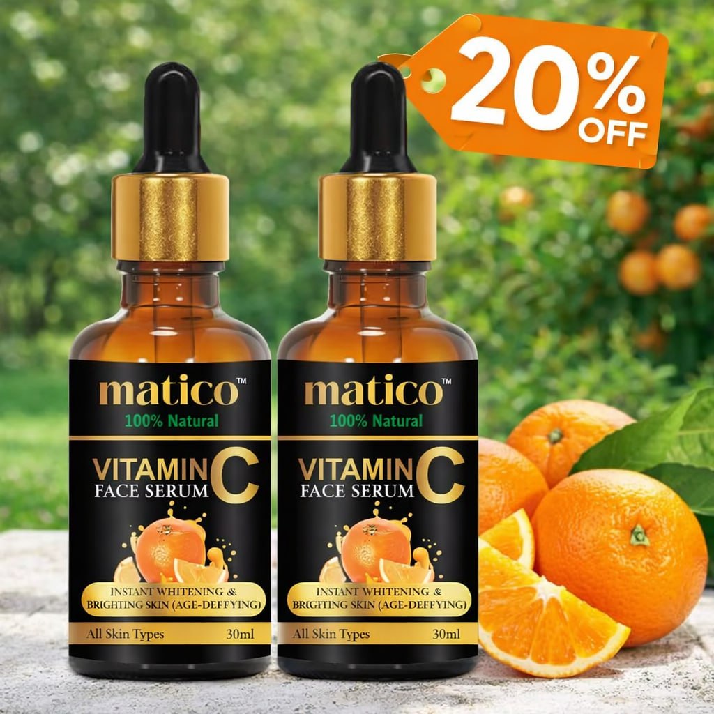 Matico Brightening & Whitening Vitamin C Face Serum, hyaluronic acid for Anti pimple, Acne Free Skin, Aloe Vera extract for face Anti Ageing, Face Oil & Serum for Dry Skin and Oily Skin, Fairness & Face Glow | 30ml *2