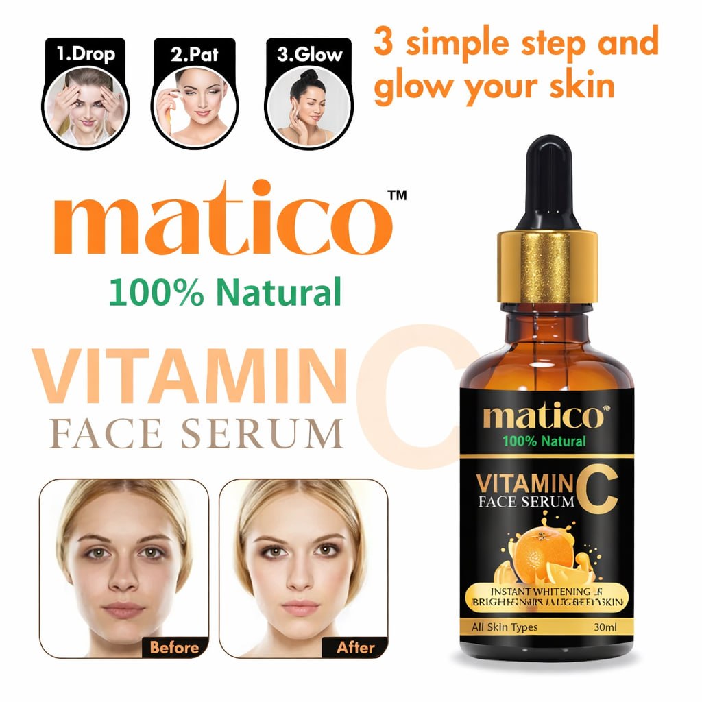 Matico Brightening & Whitening Vitamin C Face Serum, hyaluronic acid for Anti pimple, Acne Free Skin, Aloe Vera extract for face Anti Ageing, Face Oil & Serum for Dry Skin and Oily Skin, Fairness & Face Glow | 30ml *2