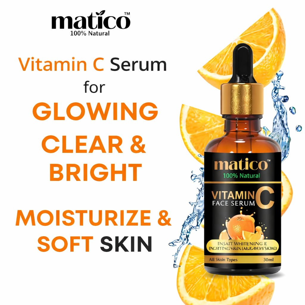 Matico Brightening & Whitening Vitamin C Face Serum, hyaluronic acid for Anti pimple, Acne Free Skin, Aloe Vera extract for face Anti Ageing, Face Oil & Serum for Dry Skin and Oily Skin, Fairness & Face Glow | 30ml *2