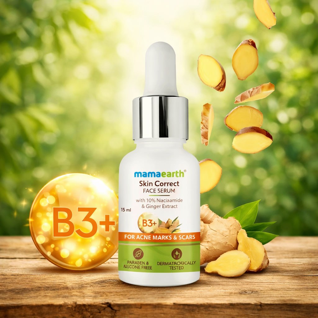 Mamaearth Skin Correct Face Serum with Niacinamide & Ginger Extract | Reduces Acne Marks & Scars | Brightening & Spot Correction Serum | 15 ml