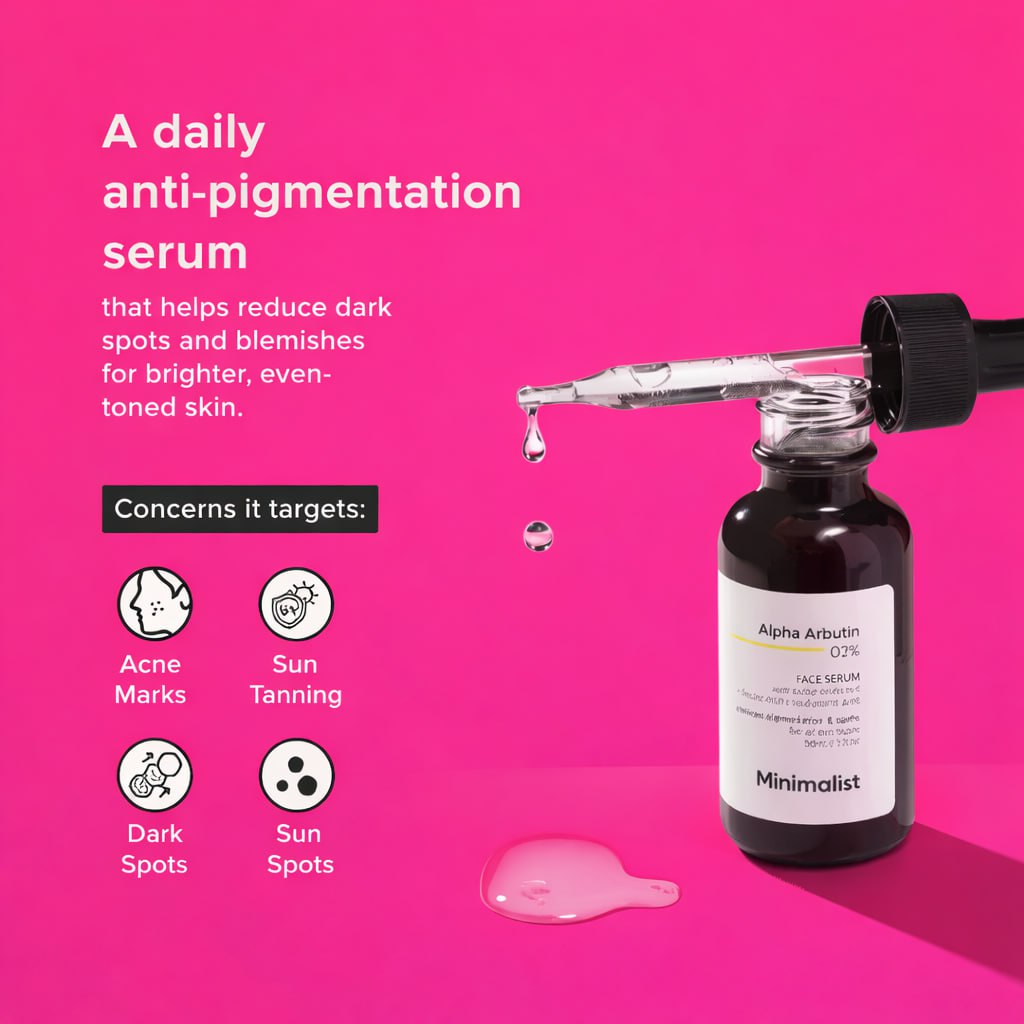 Minimalist Alpha Arbutin 02% Face Serum | Dark Spots Removal Serum for Hyperpigmentation, Blemishes, Acne Marks & Tanning | 30ml