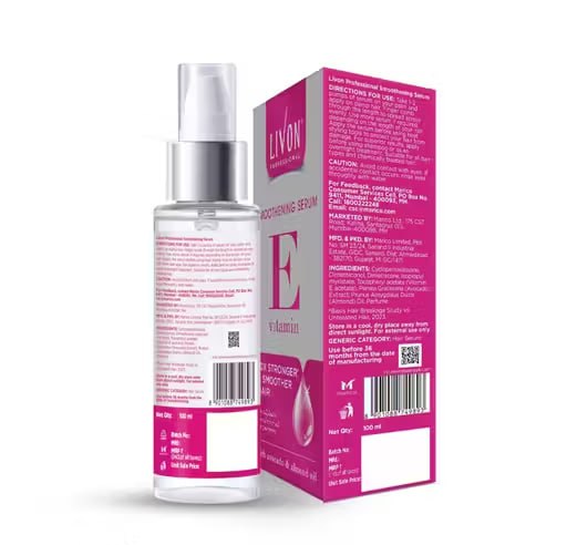 Livon Professional Smoothening Hair Serum | Frizz-Free & Smooth Hair | With Vitamin E, Avocado & Almond Oil | For Men & Women | 100 ml