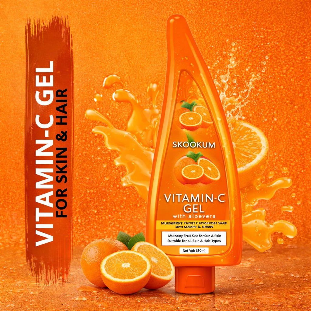 Skookum Vitamin C & E Skincare Combo | Face Wash, Face Gel & Face Serum | Brightening & Anti-Aging Skincare Set | Smooth & Glowing Skin