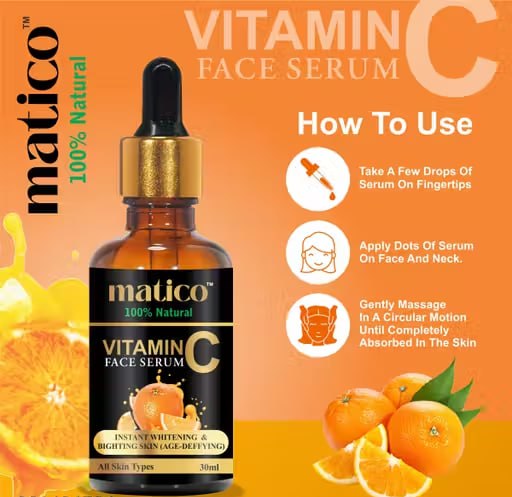 Combo of 2 Matico Vitamin C Face Serum | Skin Brightening & Anti-Aging Serum | Acne Free Skin, Fine Lines & Sun Damage | 30 ml (Pack of 2)
