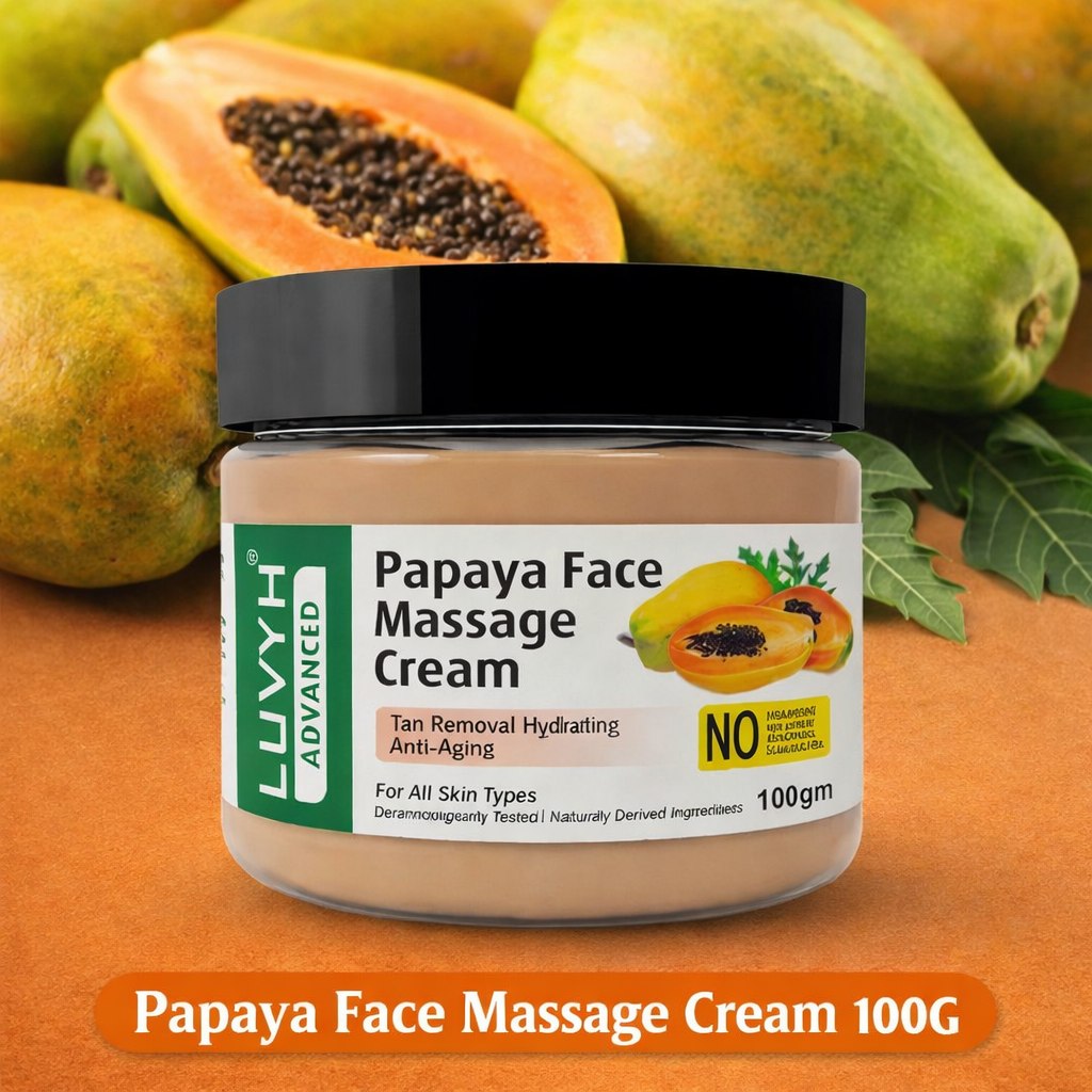 Luvyh Papaya Hydrating Face Massage Cream | Skin Brightening & Deep Moisturizing Cream | Lightweight Formula | Helps Reduce Dark Circles | 100 g