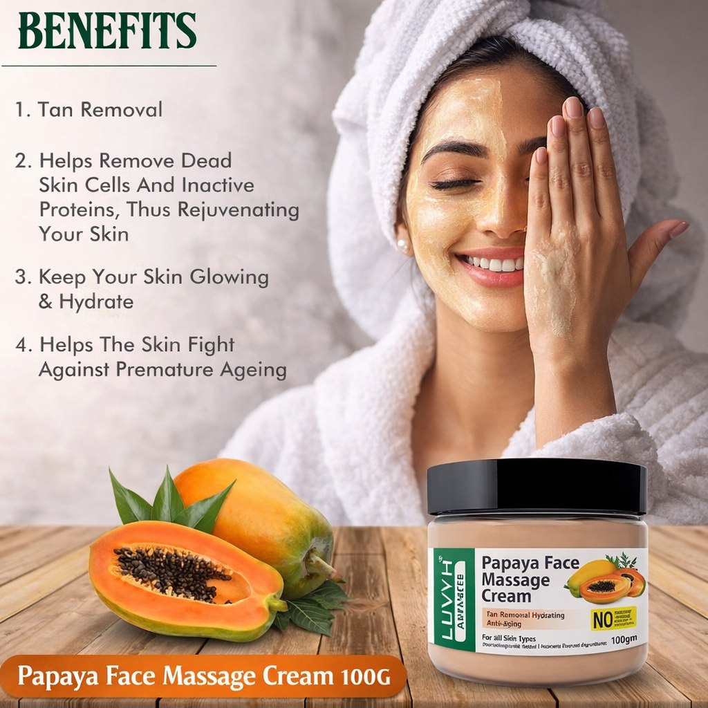 Luvyh Papaya Hydrating Face Massage Cream | Skin Brightening & Deep Moisturizing Cream | Lightweight Formula | Helps Reduce Dark Circles | 100 g