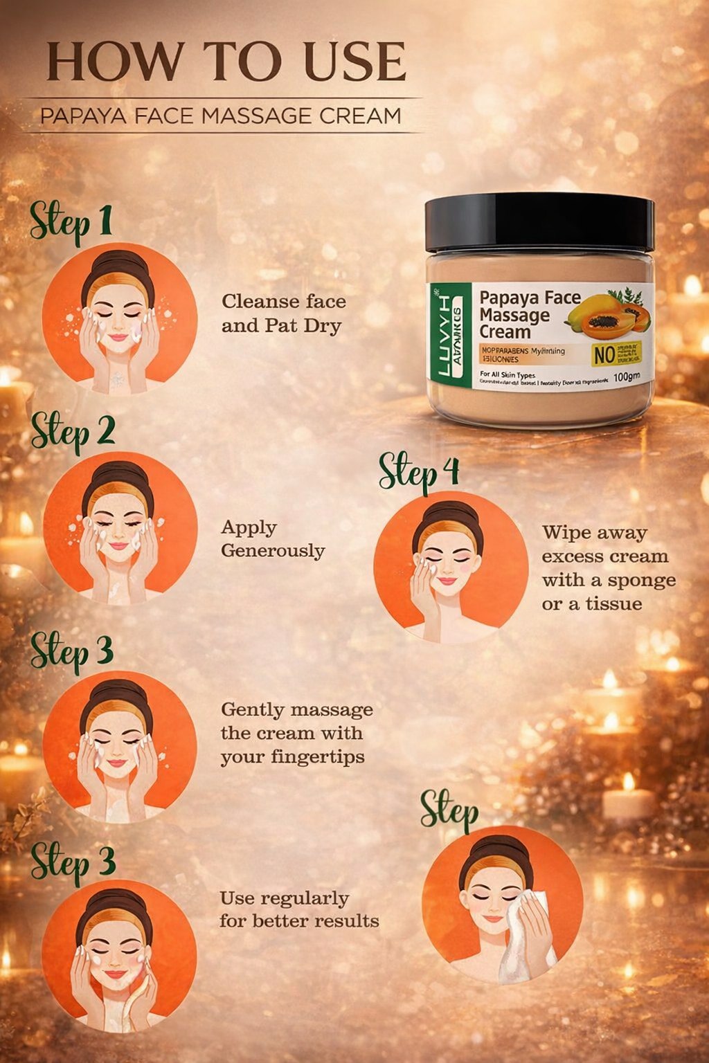 Luvyh Papaya Hydrating Face Massage Cream | Skin Brightening & Deep Moisturizing Cream | Lightweight Formula | Helps Reduce Dark Circles | 100 g