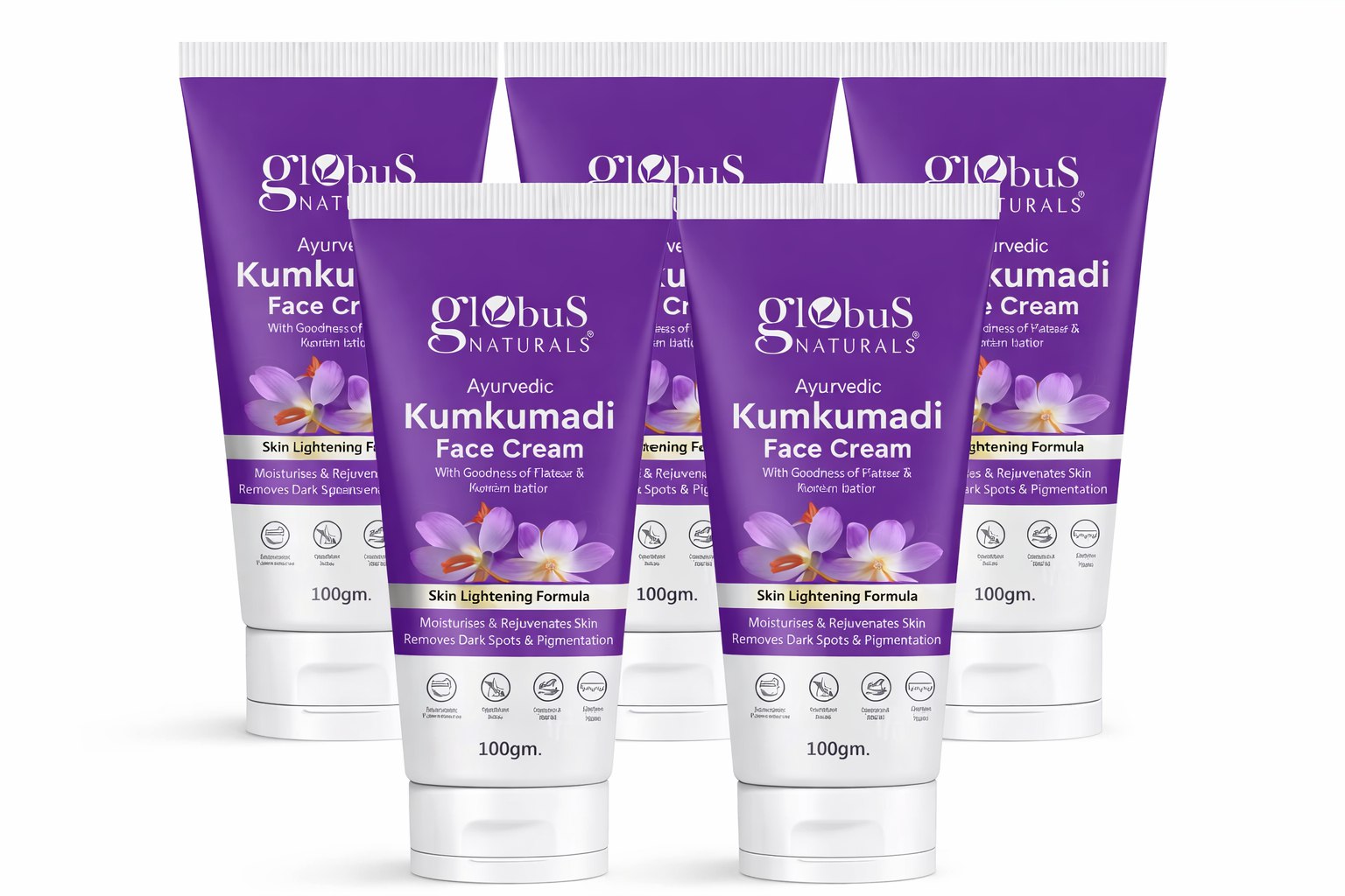 Combo of 5-Globus Naturals Ayurvedic Kumkumadi Skin Lightening Face Cream | With Manjistha & Kokum Butter | Chemical Free & Cruelty Free | For All Skin Types | 100 g (Pack of 5)