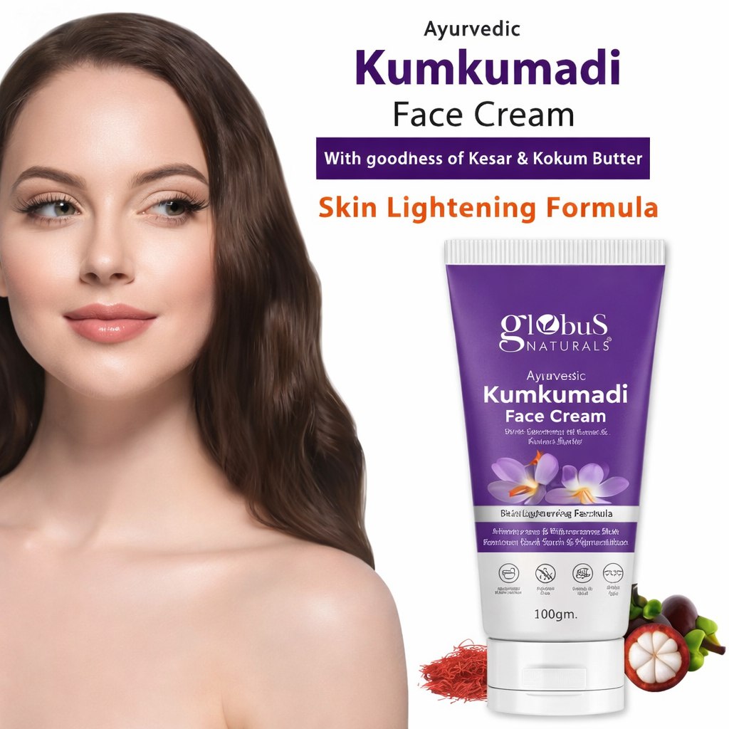 Globus Naturals Ayurvedic Kumkumadi Skin Lightening Face Cream | With Manjistha & Kokum Butter | Chemical Free & Cruelty Free | For All Skin Types | 100 g (Pack of 3)