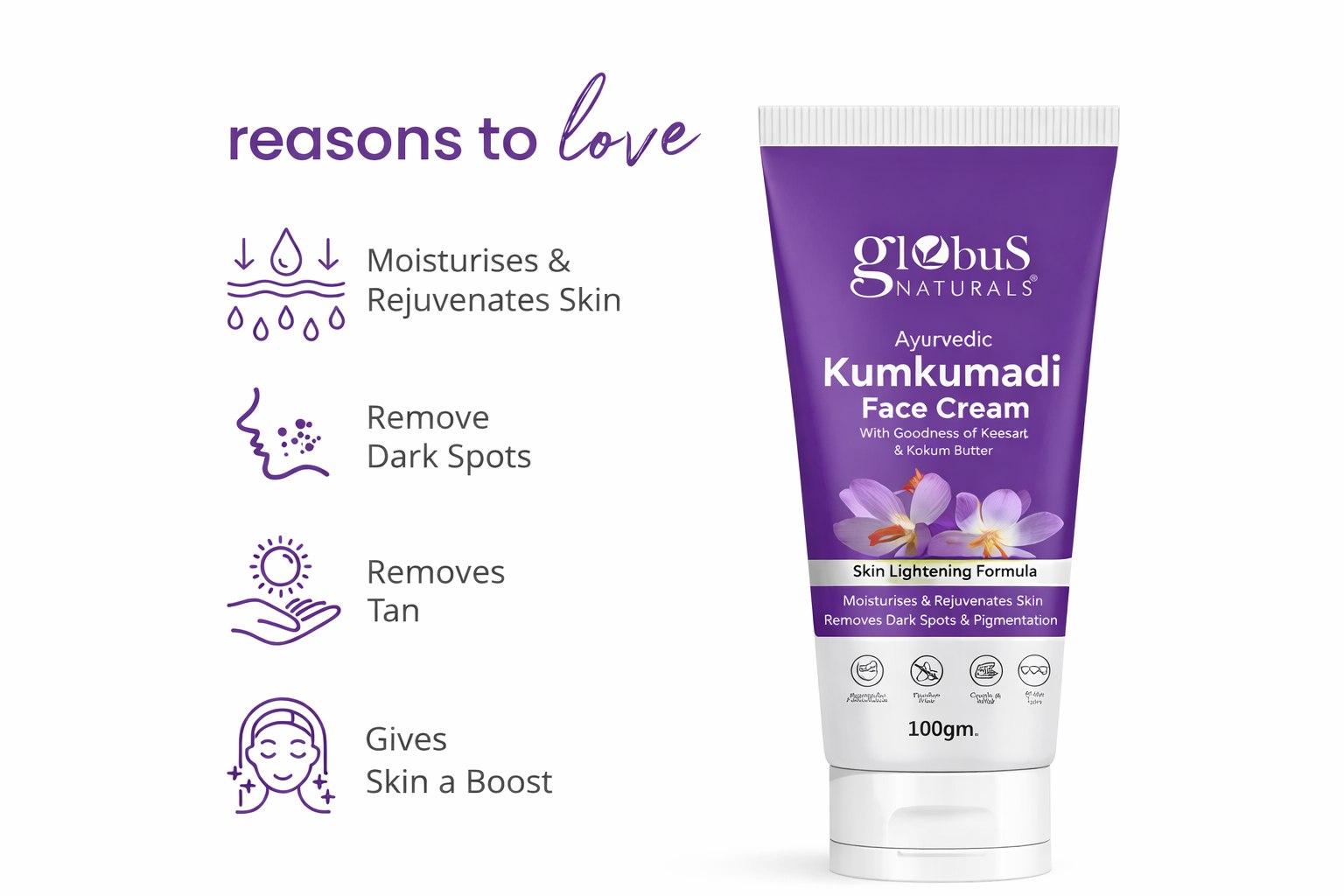 Globus Naturals Ayurvedic Kumkumadi Skin Lightening Face Cream | With Manjistha & Kokum Butter | Chemical Free & Cruelty Free | For All Skin Types | 100 g (Pack of 3)