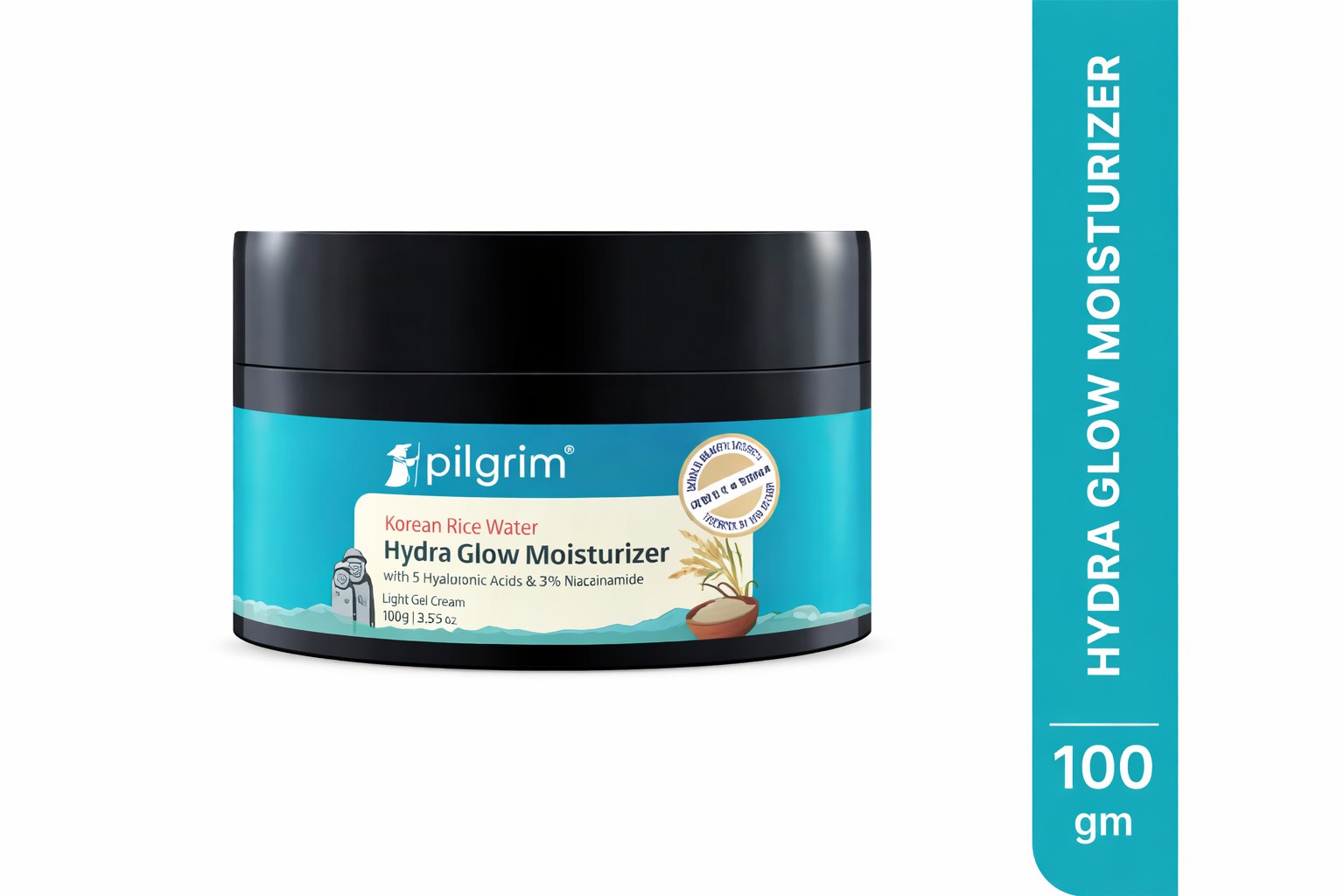 Pilgrim Korean Rice Water Hydra Glow Moisturizer 100gm with 5 Hyaluronic Acids, 3% Niacinamide, 5 Ceramides | 5x Hydration & Instant Glass Skin | Oil-Free, Lightweight Gel | For All Skin Types | For Women & Men (100gm)