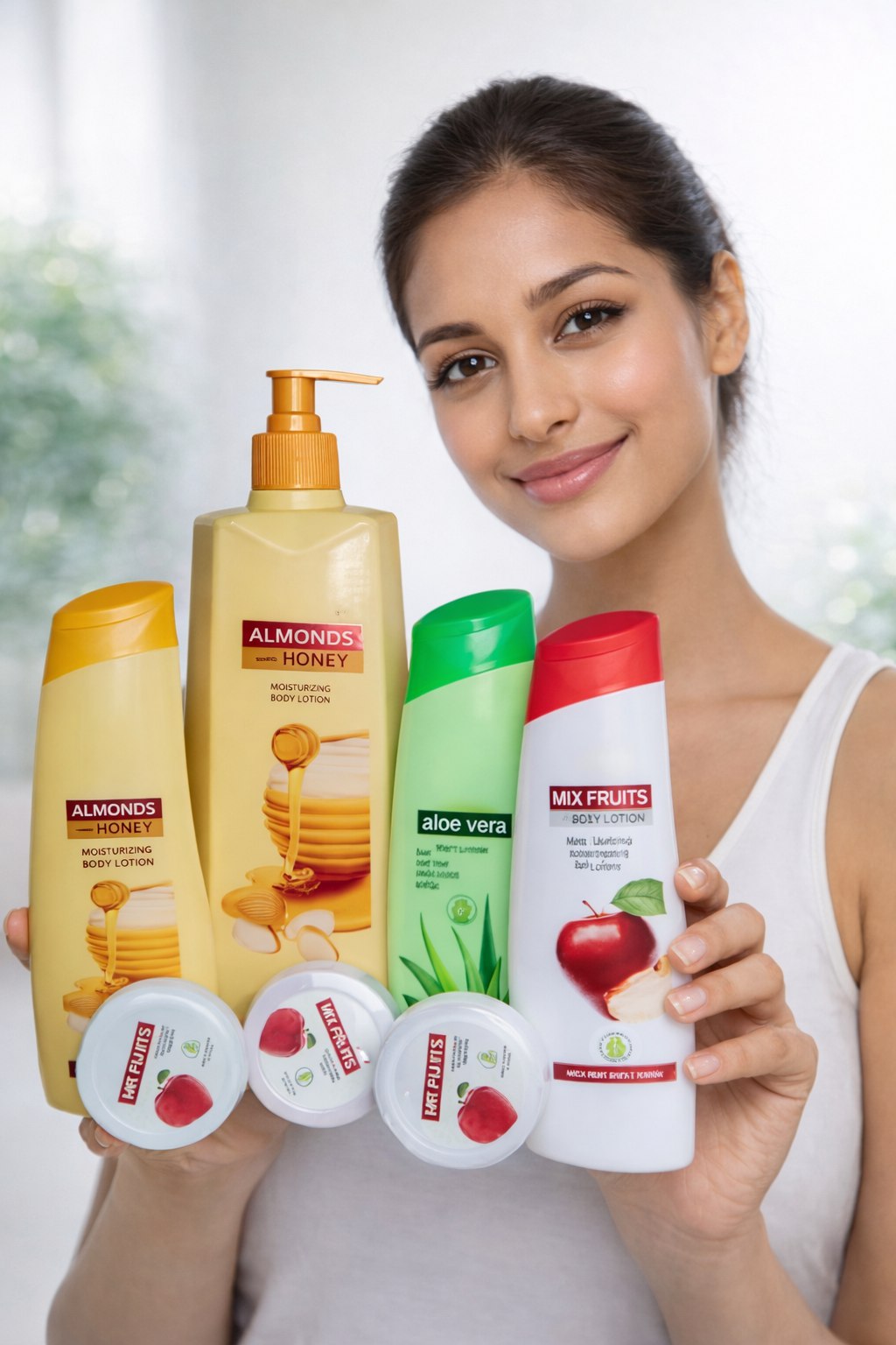 Body Care Combo Set | Almond Pump Lotion 500 ml + Aloe Vera Lotion 100 ml + Almond Lotion 100 ml + Mix Fruit Lotion 100 ml + Mix Fruit Cream 15 ml (Pack of 3)