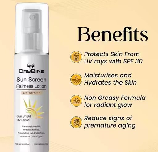 Drybins Sunscreen SPF 40+ PA+++ | Broad Spectrum UVA & UVB Protection | Non-Greasy Whitening Sunscreen | Tan Protection | 100 ml (Pack of 4)