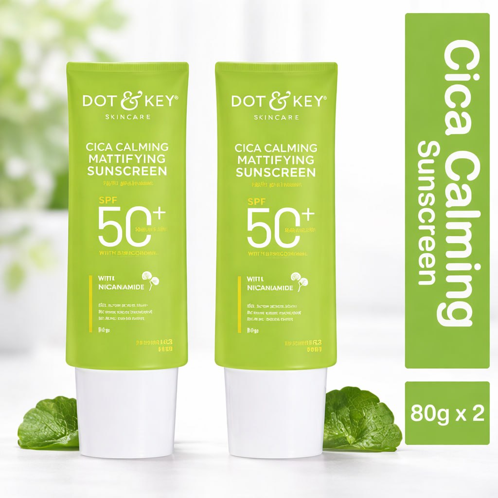 Dot & Key Cica Calming Mattifying Sunscreen | Light Gel Cream SPF 50+ PA++++ | Oil Control & Sun Protection | 80 g (Pack of 2)