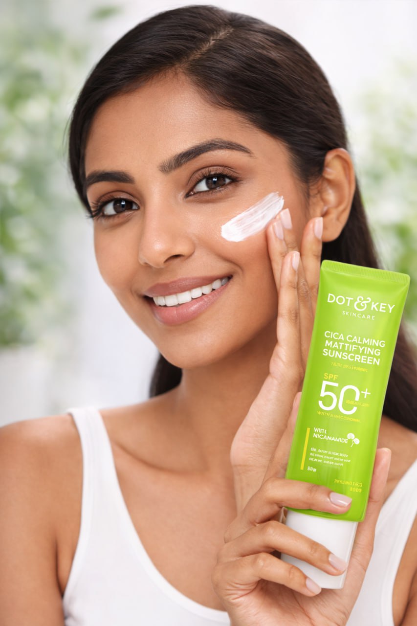 Dot & Key Cica Calming Mattifying Sunscreen | Light Gel Cream SPF 50+ PA++++ | Oil Control & Sun Protection | 80 g (Pack of 2)