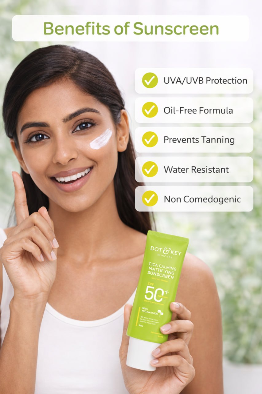 Dot & Key Cica Calming Mattifying Sunscreen | Light Gel Cream SPF 50+ PA++++ | Oil Control & Sun Protection | 80 g (Pack of 2)