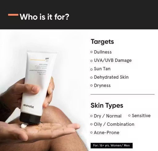 Minimalist SPF 30 Body Lotion | Broad Spectrum PA+++ Body Sunscreen | UVA & UVB Protection | Nourishing Sun Protection Lotion | Men & Women |150 g