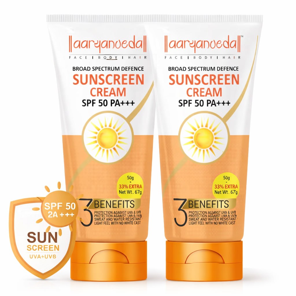 Pack of 2 Aryanveda SPF 50 PA+++ Sunscreen Cream | Matte Finish | No White Cast | Water Resistant | Broad Spectrum UVA & UVB Protection