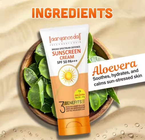 Pack of 2 Aryanveda SPF 50 PA+++ Sunscreen Cream | Matte Finish | No White Cast | Water Resistant | Broad Spectrum UVA & UVB Protection