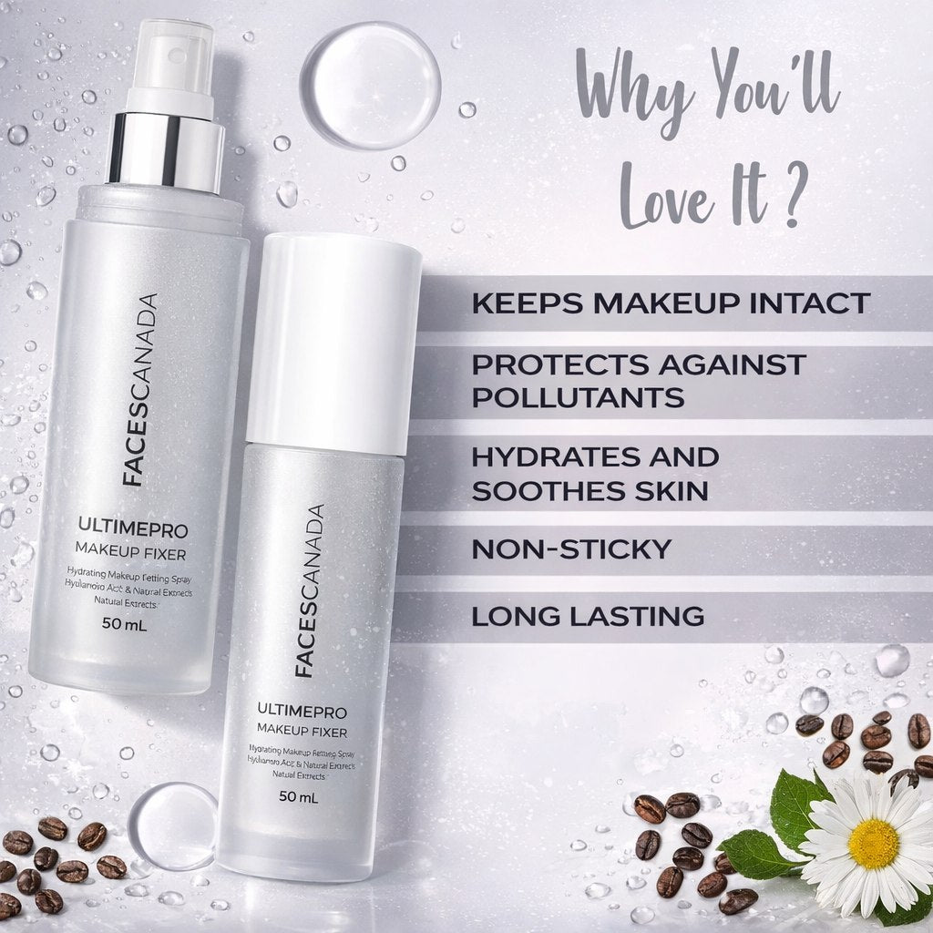 FACES CANADA Always On Shine Makeup Combo | Hydra Matte Foundation Rose Ivory 011 (18 ml) + Strobe Cream Rose Gold (18 ml) + Ultime Pro Makeup Fixer (50 ml)