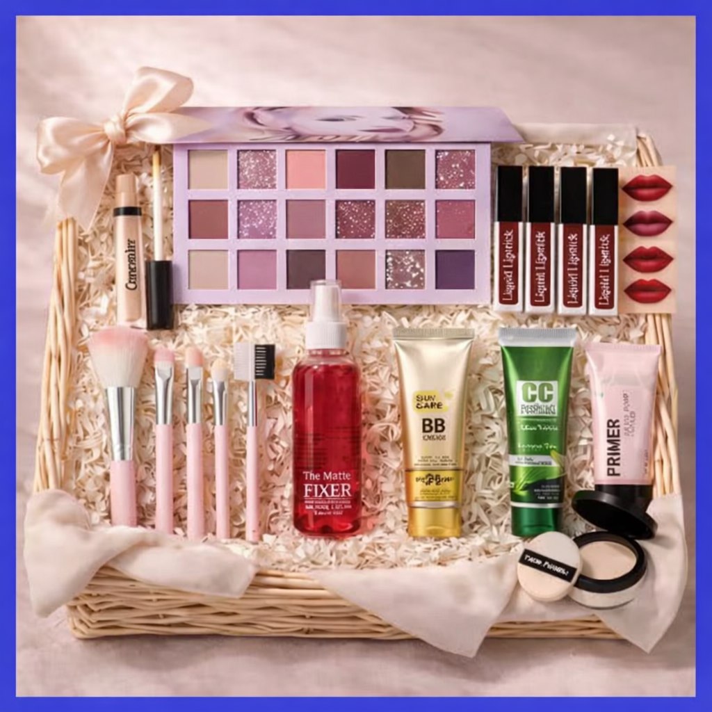 Premium Quality Face Makeup Combo Pack | 12 Pieces Complete Makeup Kit with Eyeshadow, Foundation, Lipsticks & Beauty Tools