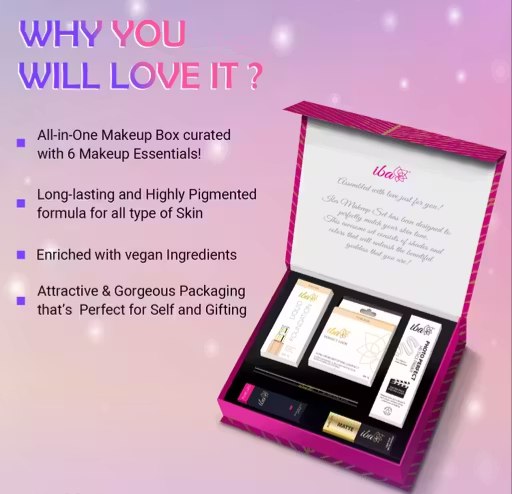 Iba Makeup Gift Set for Women (Dusky) | Foundation, Compact, Primer, Lipsticks & Kajal | Full Coverage Long-Lasting Makeup Kit | 100% Vegan & Cruelty Free | 6 Items