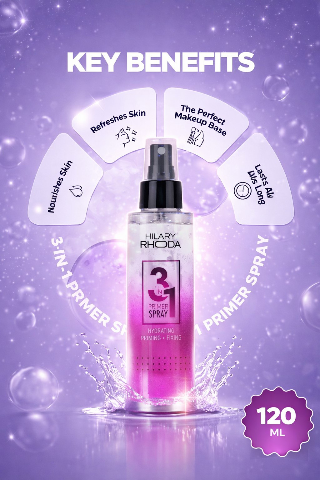 Hilary Rhoda 3-in-1 Primer Spray | Water-Based Primer & Setting Spray | Refreshes Face & Blurs Pores | Dewy Finish | Oil Control | Lasts All Day Long | 120 ml