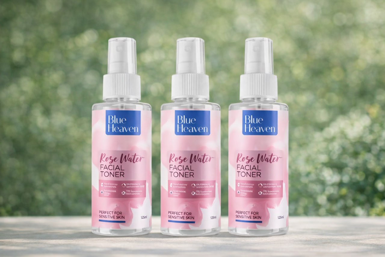 Combo of 3- Blue Heaven Rose Water Facial Toner with Pump | Refreshing & Hydrating Face Toner | For Clear & Glowing Skin | 125 ml (Pack of 3)