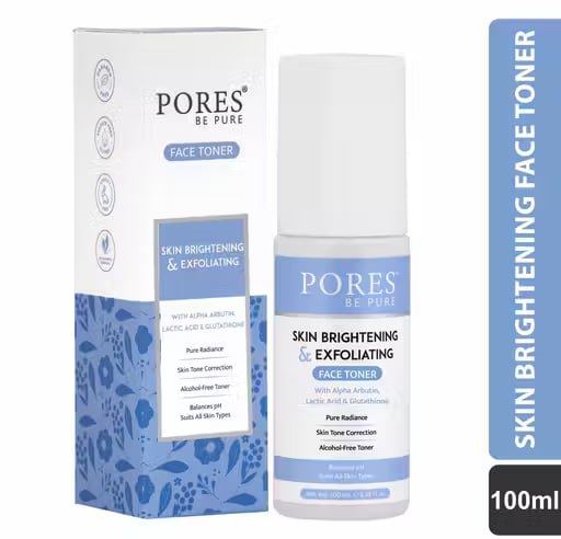 Pores Be Pure Skin Brightening Face Toner | Alpha Arbutin, Glycolic Acid & Lactic Acid | Gentle Exfoliating Toner | Alcohol-Free Face Mist | 100 ml