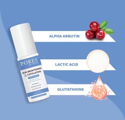 Pores Be Pure Skin Brightening Face Toner | Alpha Arbutin, Glycolic Acid & Lactic Acid | Gentle Exfoliating Toner | Alcohol-Free Face Mist | 100 ml