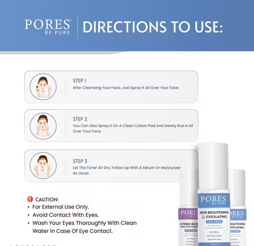 Pores Be Pure Skin Brightening Face Toner | Alpha Arbutin, Glycolic Acid & Lactic Acid | Gentle Exfoliating Toner | Alcohol-Free Face Mist | 100 ml