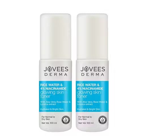 Jovees Derma 4% Niacinamide & Rice Water Toner | Hydrating Glass Skin Face Mist | Pore Tightening & Blemish Care | For Normal to Dry Skin | 100 ml (pack of 2)