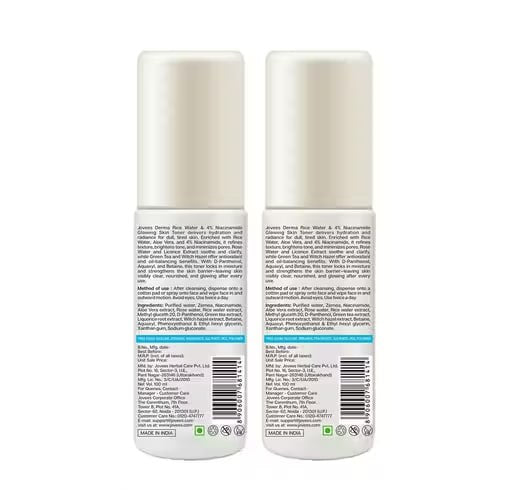 Jovees Derma 4% Niacinamide & Rice Water Toner | Hydrating Glass Skin Face Mist | Pore Tightening & Blemish Care | For Normal to Dry Skin | 100 ml (pack of 2)
