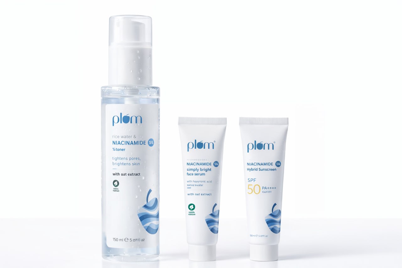 Combo of Plum 3% Niacinamide & Rice Water Alcohol-Free Toner Duo + Niacinamide Facewash | Hydrating & Brightening Skincare Combo | For Men & Women | 315 ml