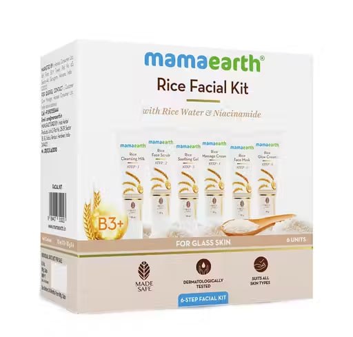 Combo of Mamaearth Rice Facial Kit with Rice Water & Niacinamide | Glass Skin Facial Kit | Instant Glow & Skin Texture Improvement | Salon-Like Facial at Home | 60 g