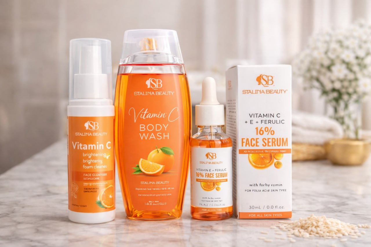 Sajuma Beauty Vitamin C Body Wash and Brightening Skin Toner Combo for Glowing and Refreshed Skin